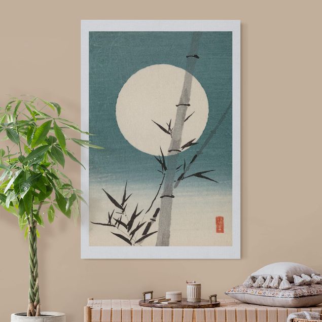 Quadro bamboo Disegno giapponese ad acquerello bambù e luna