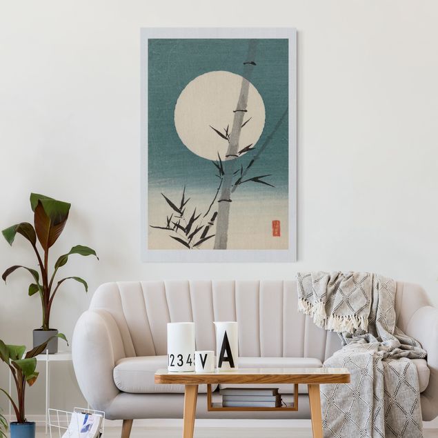 Quadri vintage Disegno giapponese ad acquerello bambù e luna