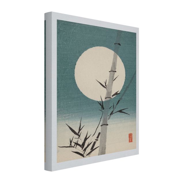 Quadri retrò Disegno giapponese ad acquerello bambù e luna