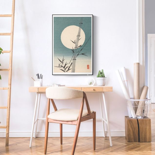 Quadro bamboo Disegno giapponese ad acquerello bambù e luna