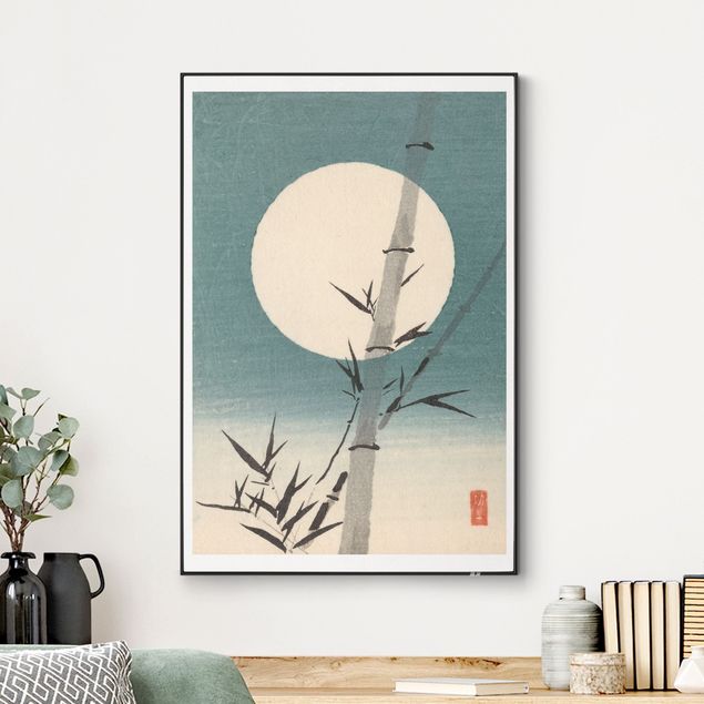 Quadri con paesaggio Disegno giapponese ad acquerello bambù e luna
