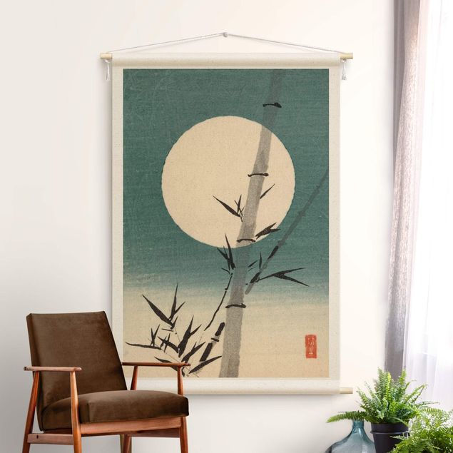 Quadri paesaggistici Disegno giapponese ad acquerello bambù e luna