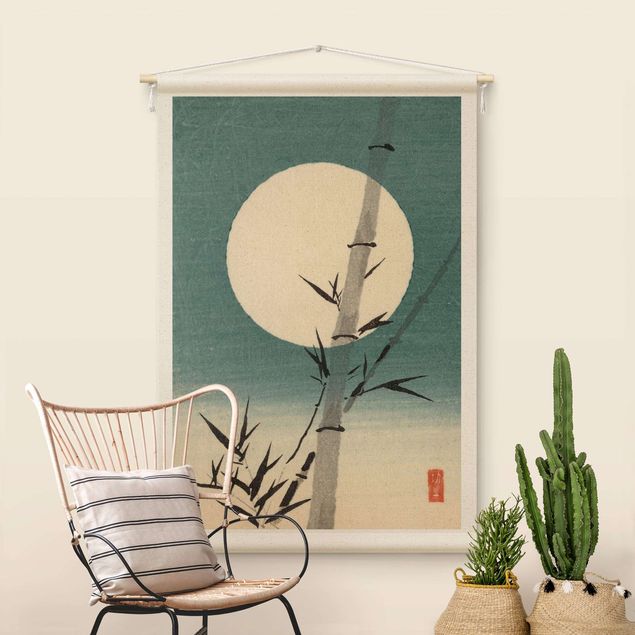 Arazzo da parete natura Disegno giapponese ad acquerello bambù e luna