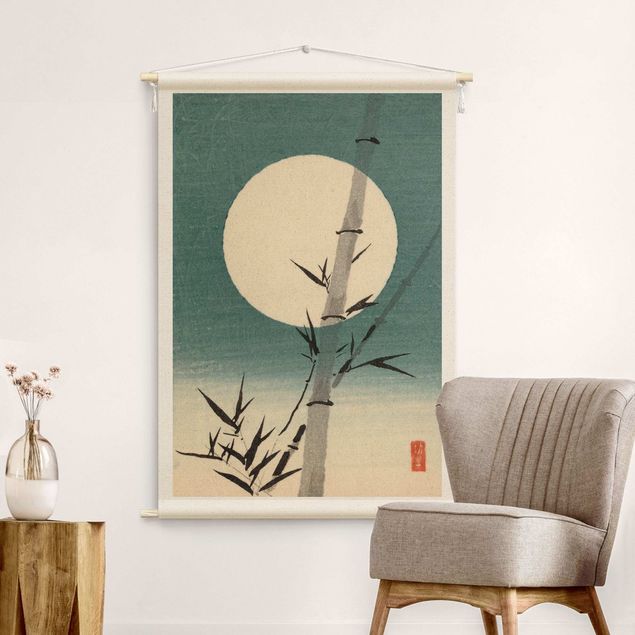 arazzo da parete vintage Disegno giapponese ad acquerello bambù e luna