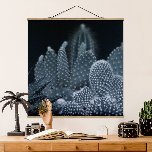 Quadri moderni per arredamento Famiglia di cactus di notte
