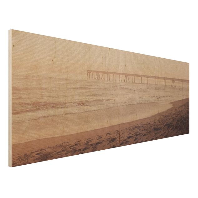 Quadri in legno con spiaggia California Crescent Shaped Shore