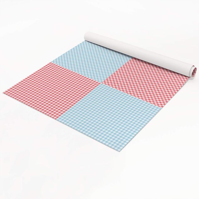 Pellicola autoadesiva Disegno a quadri e quadrati in blu pastello e vermiglio