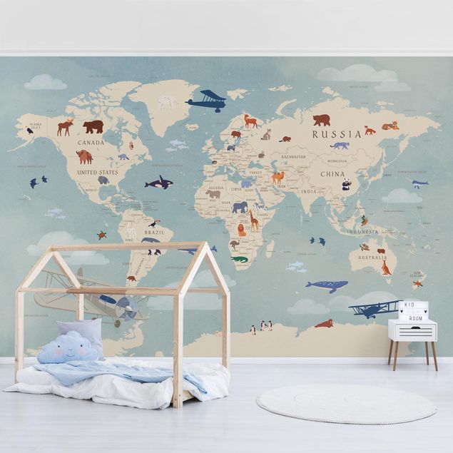 Decorazioni camera neonato Mappa con animali del mondo