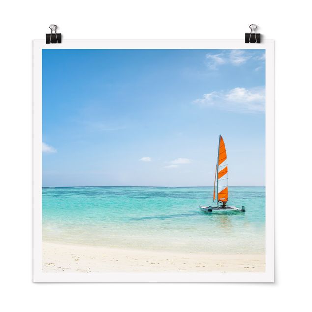 Poster spiaggia mare Catamarano in mare nell'Oceano Indiano