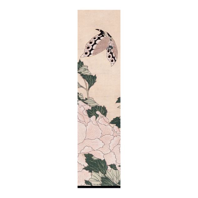 Stile di pittura Katsushika Hokusai - Peonie rosa con farfalla