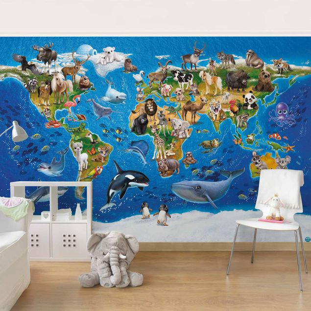 Decorazioni cameretta Animal Club International - Mappa del mondo con animali