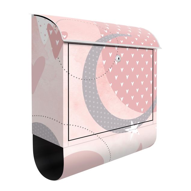 Cassette della posta rosa Tappeto grafico per bambini - Stelle e luna