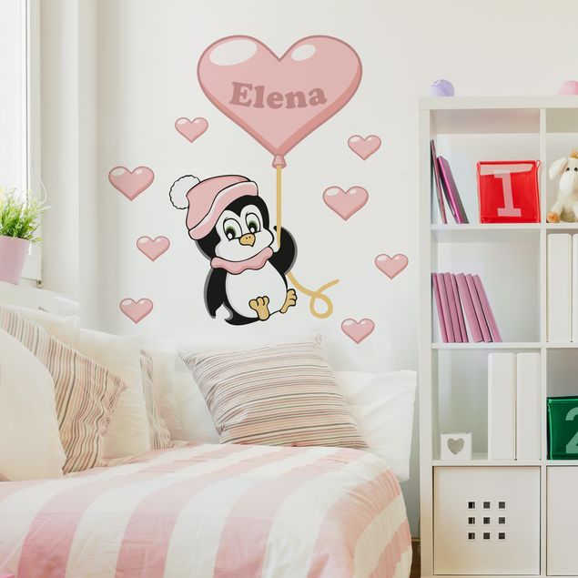 Adesivi murali frasi Pinguino bambina testo personalizzato