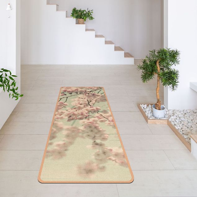 beige tappeti moderni soggiorno Danza di fiori di ciliegio su struttura di lino