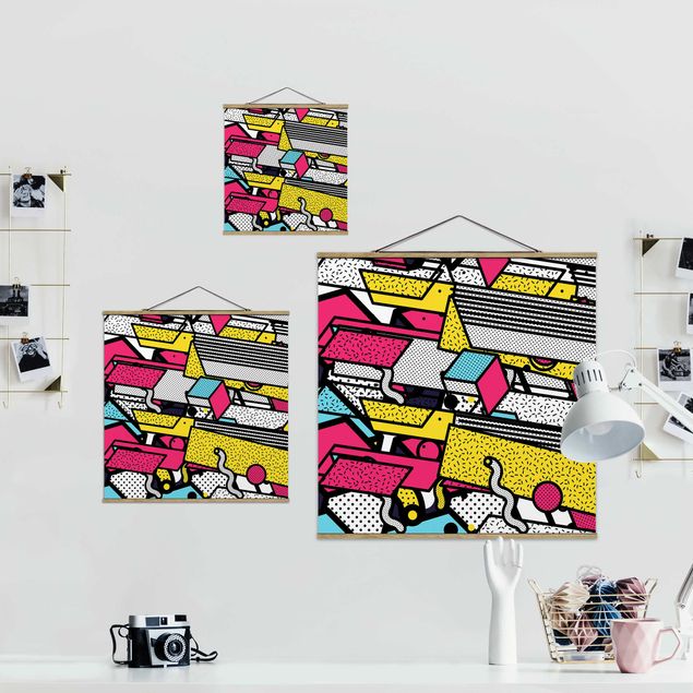 Foto su tessuto da parete con bastone - Composition Neo Memphis pazzia colorata - Quadrato 1:1