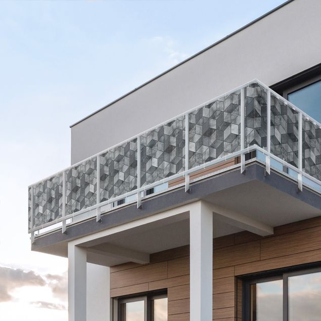 Telo frangivista per balcone resistente alle intemperie Motivo a cubi color grigio cristallo