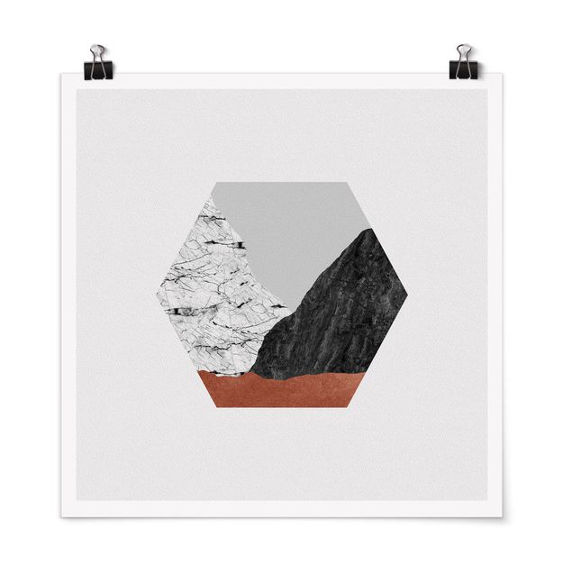 Riproduzione quadri famosi Montagne di rame - Geometria esagonale