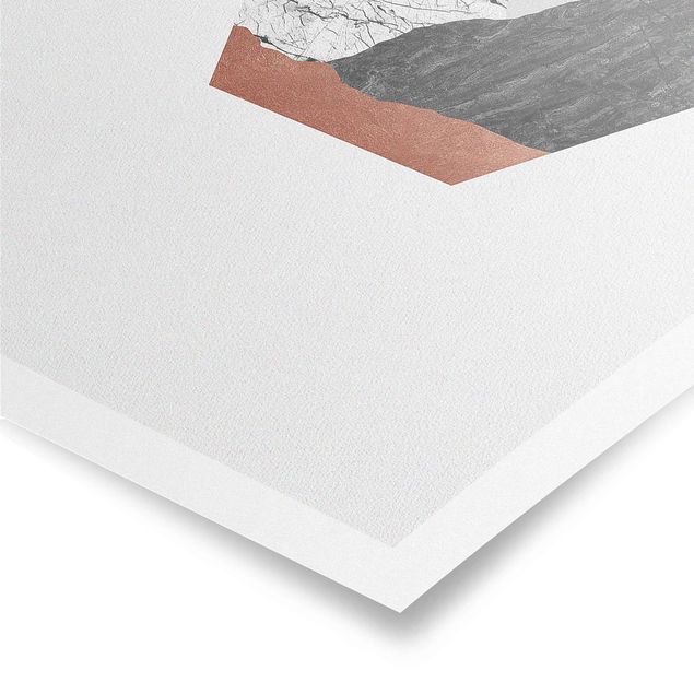 Poster bianco e nero Montagne di rame - Geometria esagonale