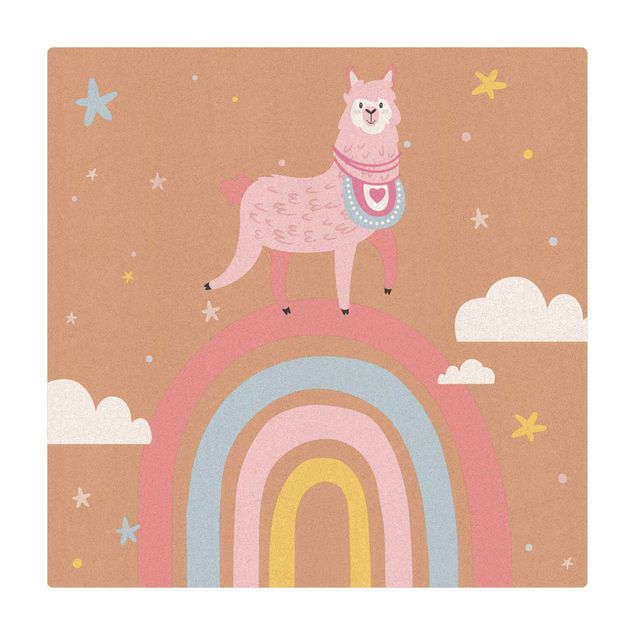 Tappetino di sughero - Lama su arcobaleno con stelle e puntini - Quadrato 1:1
