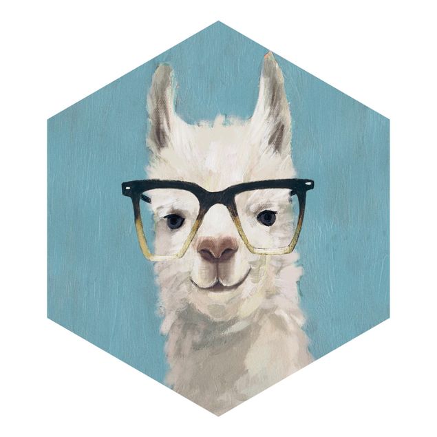 Carte da parati blu Lama con occhiali IV