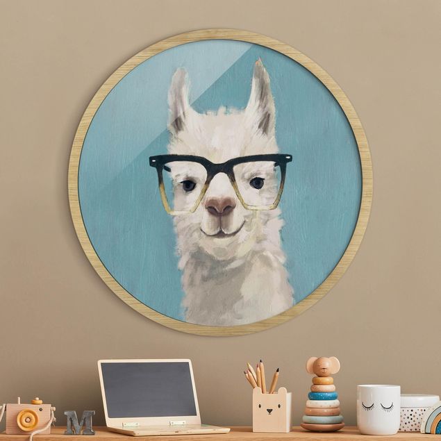 Quadri con cornice con animali Lama con occhiali IV