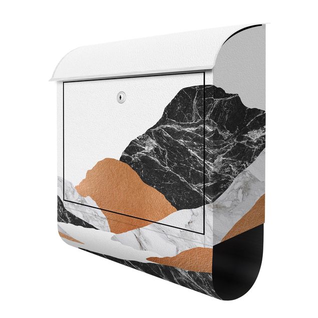 Cassette della posta grigie Paesaggio in marmo e rame II