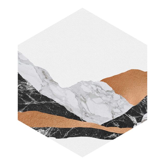 Fotomurale esagonale autoadesivo Paesaggio in marmo e rame
