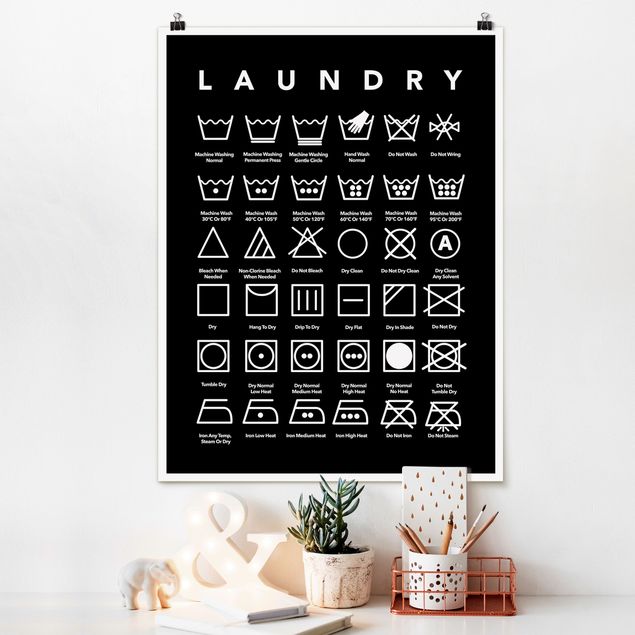 Quadri moderni per arredamento Simboli di lavanderia in bianco e nero