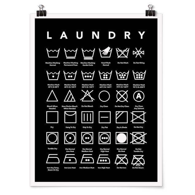 Poster bianco nero Simboli di lavanderia in bianco e nero