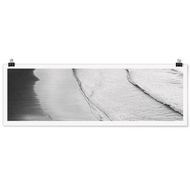 Poster spiaggia mare Onde morbide sulla spiaggia in bianco e nero