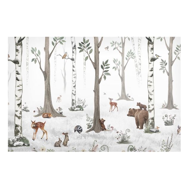 Quadri paesaggistici Silenziosa foresta bianca con animali