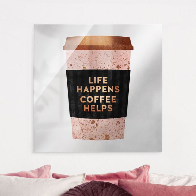 Quadro caffè Life Happens Coffee Helps oro