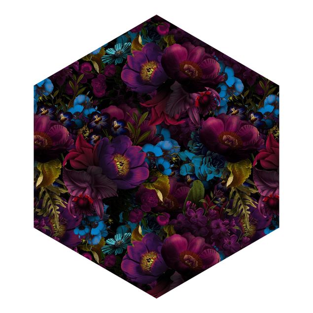 carta da parete Fiori viola con fiori blu