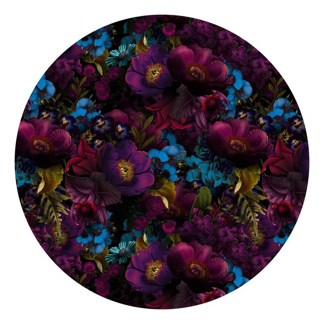 Carta da parati a fiori Fiori viola con fiori blu