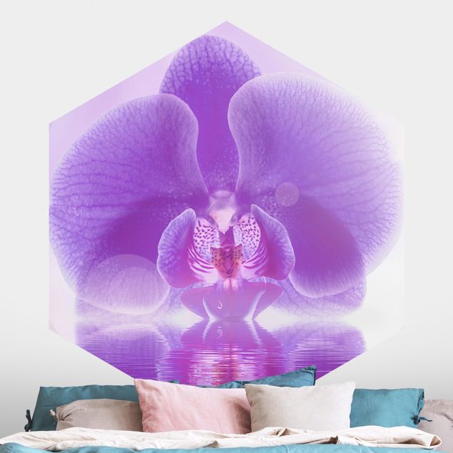 Carte da parati adesive Orchidea viola sull'acqua