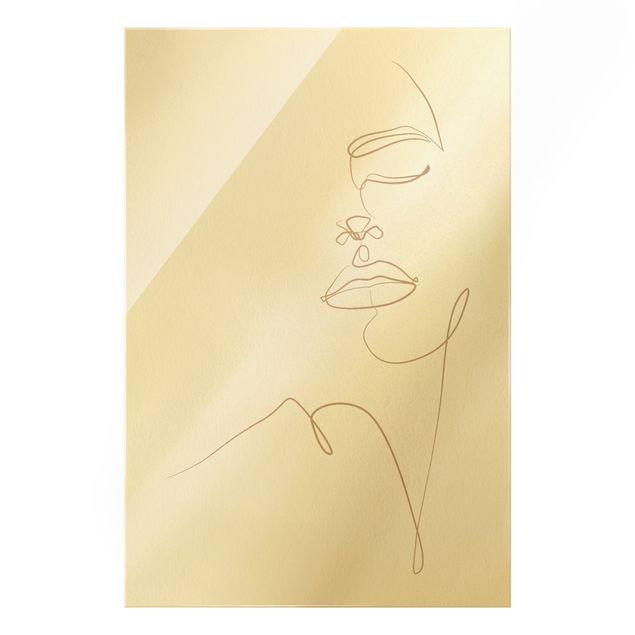 Quadro in vetro - Line Art - Volto di donna floreale - Formato verticale