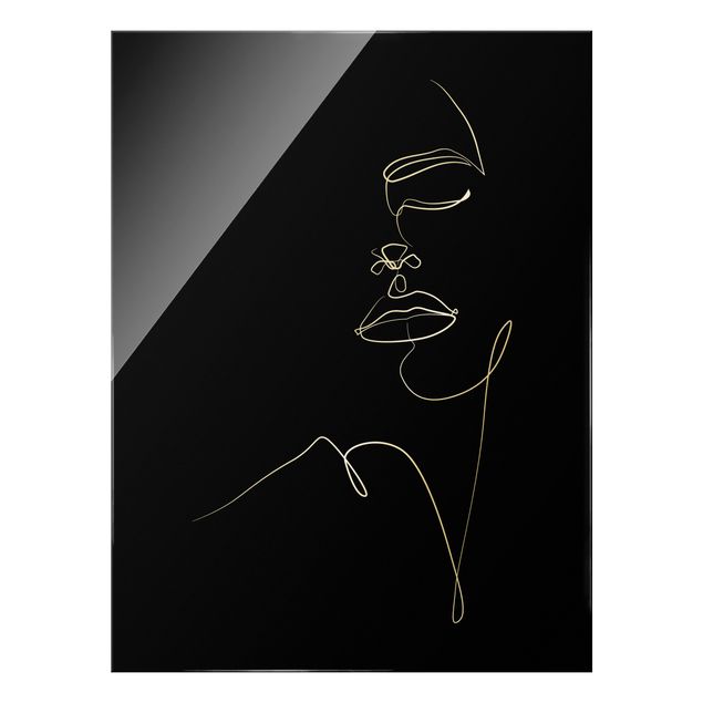 Glas Magnettafel Line Art - Viso di donna floreale nero