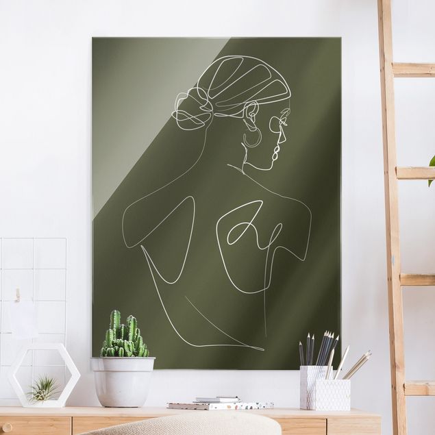 Quadro in vetro - Line Art - Schiena femminile in verde - Formato verticale