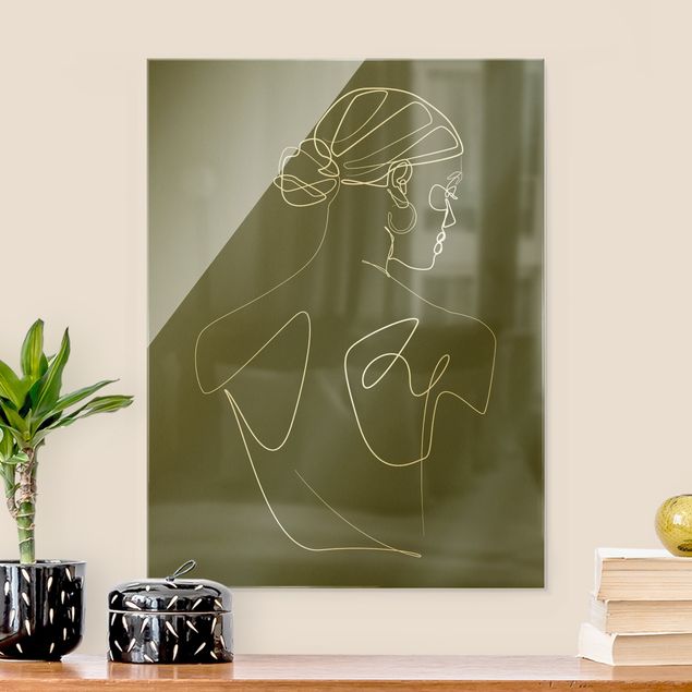 Ritratto quadro Line Art - Donna di spalle Verde