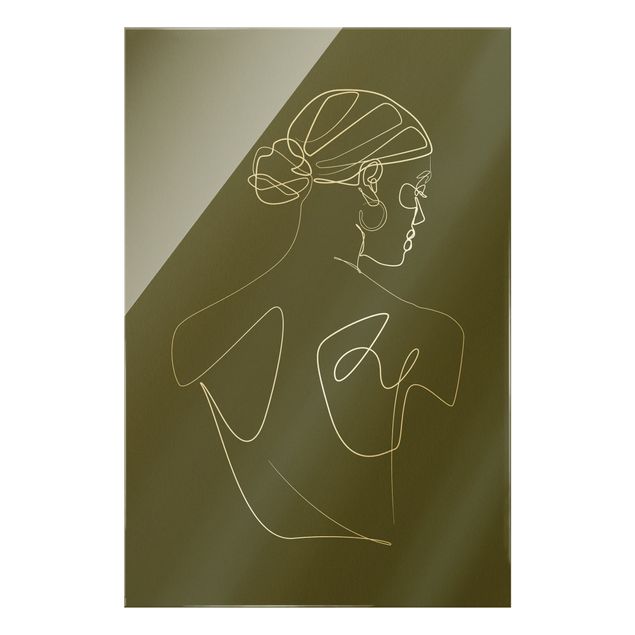 Glas Magnetboard Line Art - Donna di spalle Verde