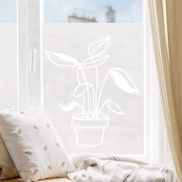 Adesivi per finestre fiori Line Art - Piccola pianta in vaso