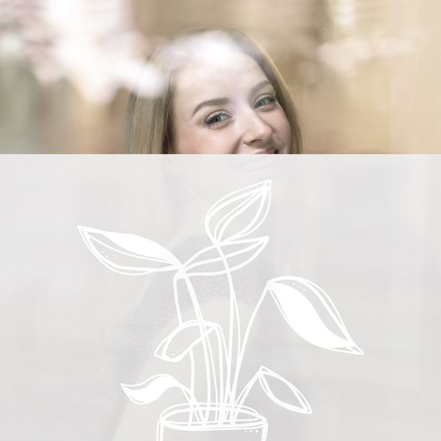 Pellicole per vetri - Line Art - Piccola pianta in vaso
