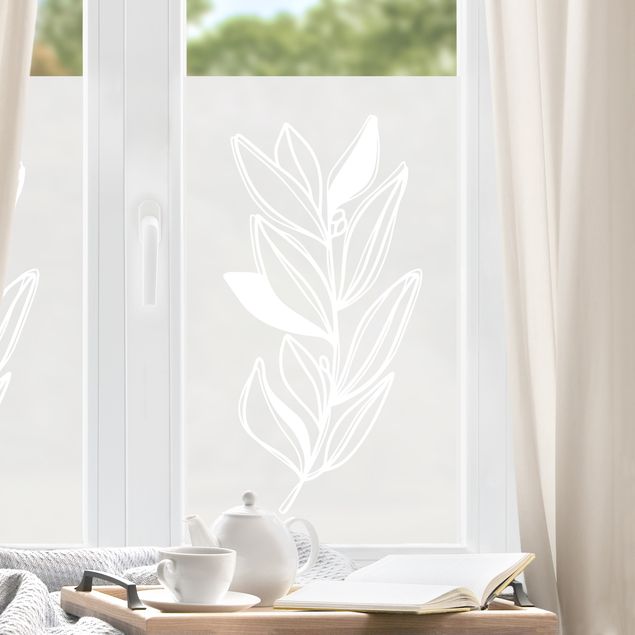 Adesivi per finestre fiori Line Art - Ramo con foglie