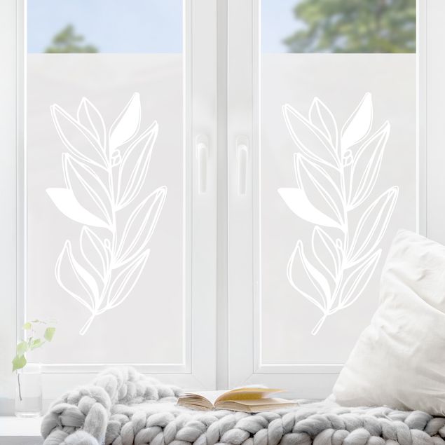 Pellicola adesiva per vetri Line Art - Ramo con foglie