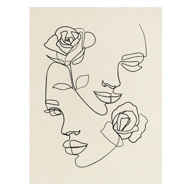 Quadri astratti moderni Line Art - Volti di donna Rose Bianco e Nero