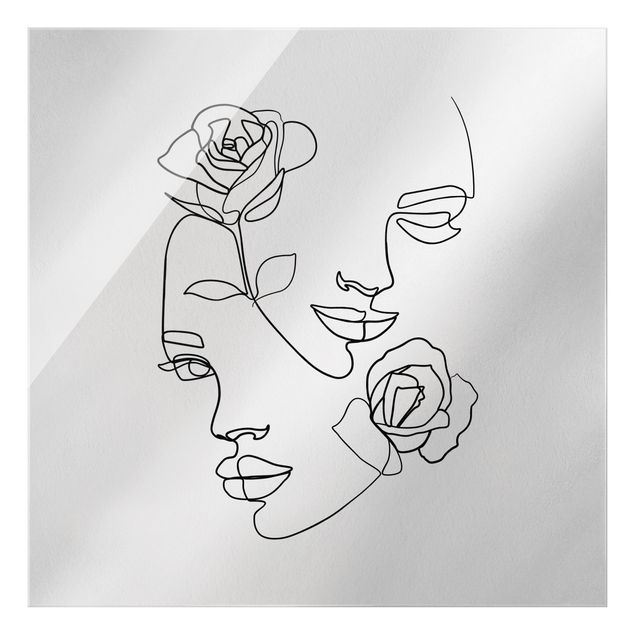 Quadri in vetro in bianco e nero Line Art - Volti di donna Rose Bianco e Nero