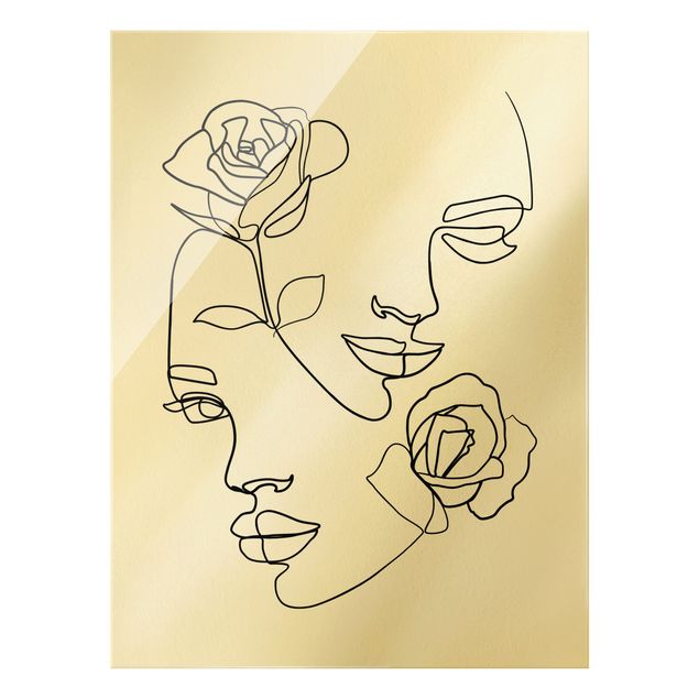 Quadri in vetro in bianco e nero Line Art - Volti di donna Rose Bianco e Nero
