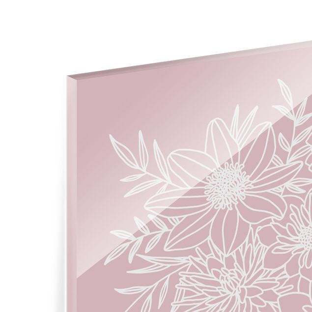 Quadro in vetro - Line art fiori in rosa antico - Quadrato 1:1