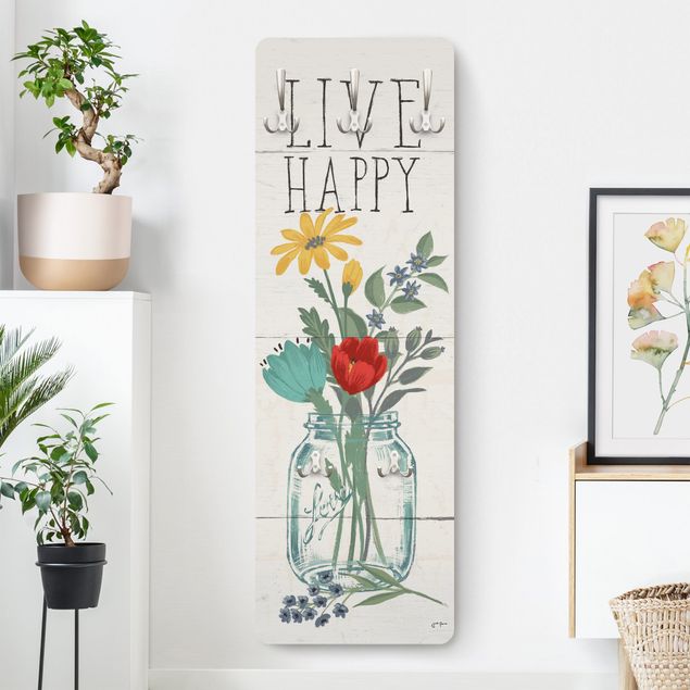 Appendiabiti fiore Live Happy - Vaso di fiori su legno