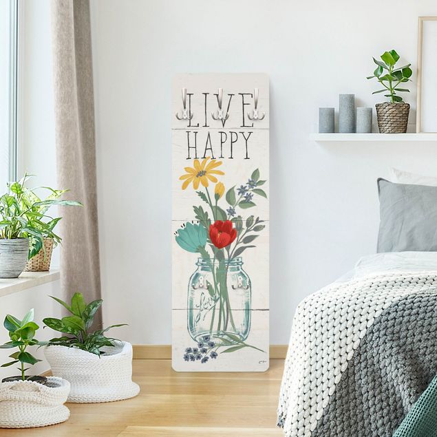 Attaccapanni colorato Live Happy - Vaso di fiori su legno